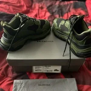 Men Size 10 Balenciaga Triple S Sneakers Black/Kaki.  Only worn twice. BALENCIAGA Triple S Logo-Print Faux Leather Sneakers for Men  main image 2